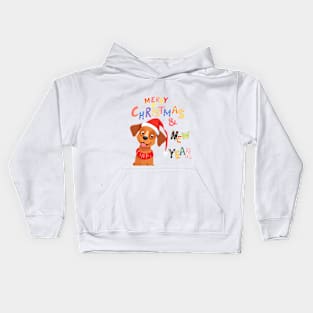 Cute Brown dog Merry Christmas and New Year ,Brafdesign Kids Hoodie